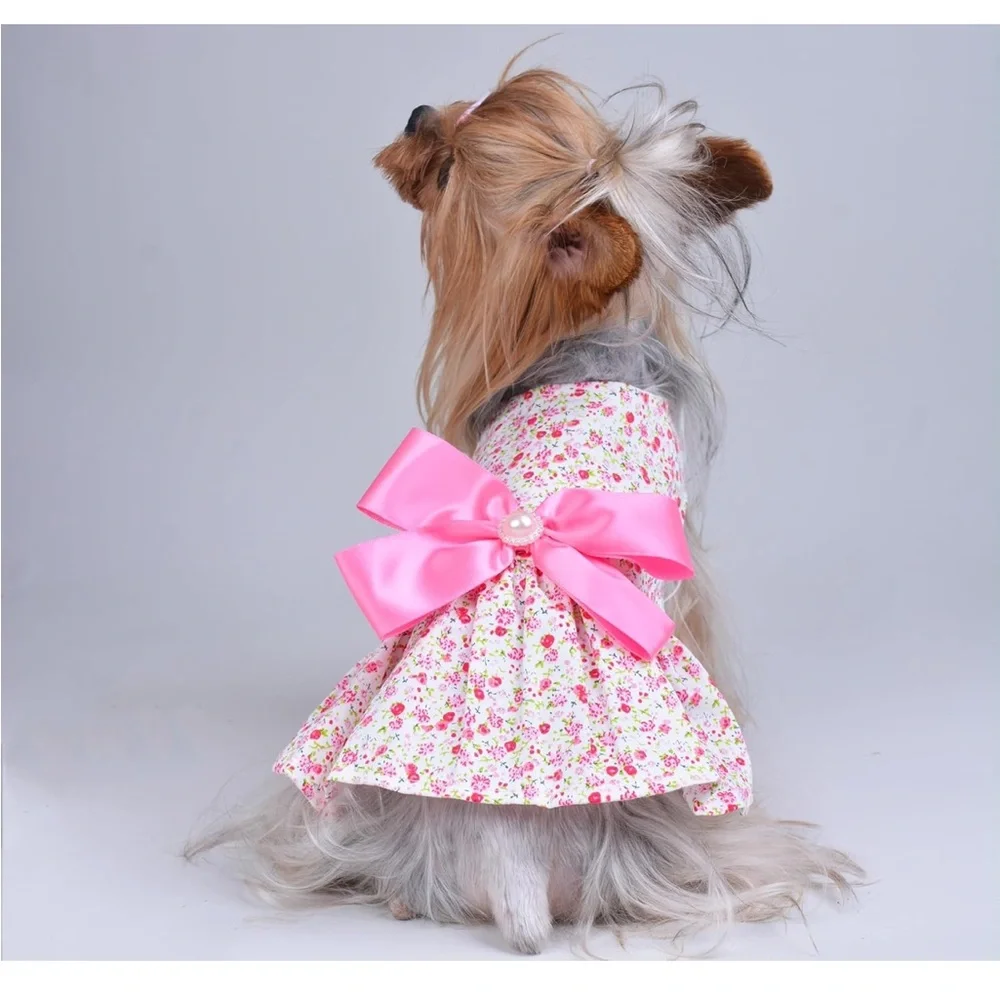 Floral Pink Bow Dog Dress M - Picture 5 of 9